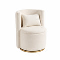 Sillón giratorio individual tapizado en tela bouclé crema con base metálica dorada y cojín 75 x 75 x 78 cm