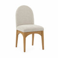 Silla de comedor tapizada en tela bouclé beige con respaldo redondeado y patas de madera natural 45 x 55 x 85 cm