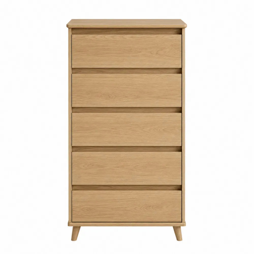 Cómoda de 5 cajones 60 cm x 40 cm x 100 cm madera roble claro MDF con patas de madera maciza almacenamiento vertical