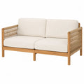 Sofá de exterior de 2 plazas de madera maciza de acacia con cuerda PE trenzada y cojines beige 145 x 75 x 78 cm