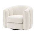Sillón giratorio tapizado en tejido bouclé color blanco crema con base de acero negro 82 x 78 x 74 cm