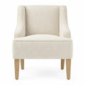 Sillón individual tapizado en tela bouclé crema con reposabrazos y patas de madera natural 80 x 78 x 85 cm