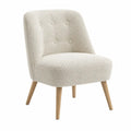 Silla individual tapizada en tela bouclé crema con respaldo abotonado y patas de madera de haya 60 x 70 x 82 cm