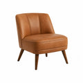 Silla individual tapizada en cuero sintético PU marrón caramelo con respaldo acanalado y patas de madera 66 x 70 x 78 cm