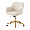 silla giratoria de oficina con ruedas tapizada en tejido bouclé crema base metálica dorada ajustable 78-88 cm alto 60 cm ancho 60 cm profundidad estructura de acero con elevación de gas