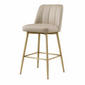 Taburete de bar tapizado con respaldo asiento de PU estructura metálica dorada 95-105 cm color beige diseño moderno con reposapiés