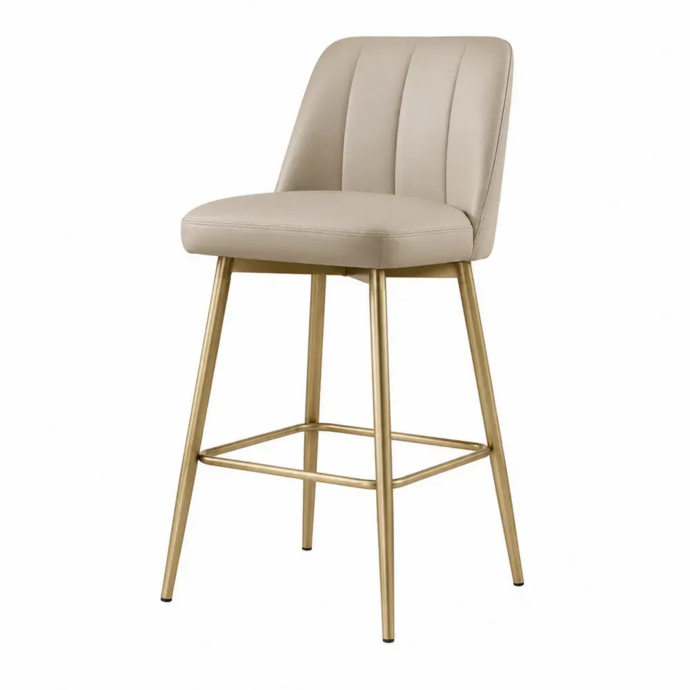 Taburete de bar tapizado con respaldo asiento de PU estructura metálica dorada 95-105 cm color beige diseño moderno con reposapiés