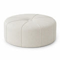 reposapiés puff redondo tapizado tejido bouclé poliéster beige claro 80 cm estructura MDF y espuma de poliuretano