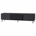 mueble de TV 180 cm madera MDF efecto negro con puertas correderas ranuradas patas metálicas negro diseño rectangular moderno