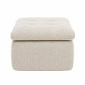 puf otomano cuadrado tapizado en bouclé beige claro con asiento acolchado 80 x 80 x 40 cm