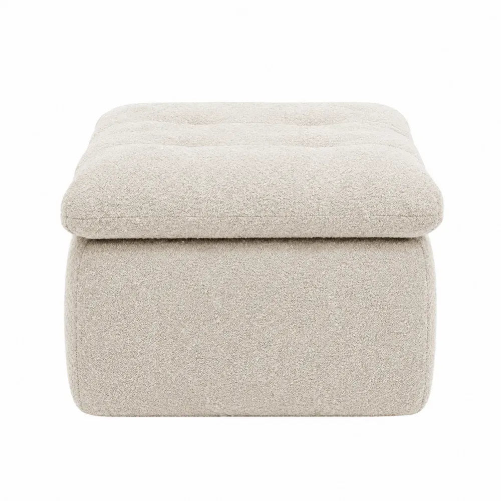 puf otomano cuadrado tapizado en bouclé beige claro con asiento acolchado 80 x 80 x 40 cm