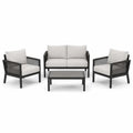 conjunto de muebles de exterior 4 piezas sofá de 2 plazas 2 sillones y mesa auxiliar estructura de aluminio cuerda trenzada color negro y gris claro