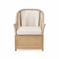 sillón individual con estructura de madera de roble respaldo de ratán y cojín beige 60 x 62 x 86 cm