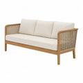 Sofá de exterior de 3 plazas de madera maciza de acacia con cuerda PE trenzada y cojines beige 170 x 80 x 75 cm
